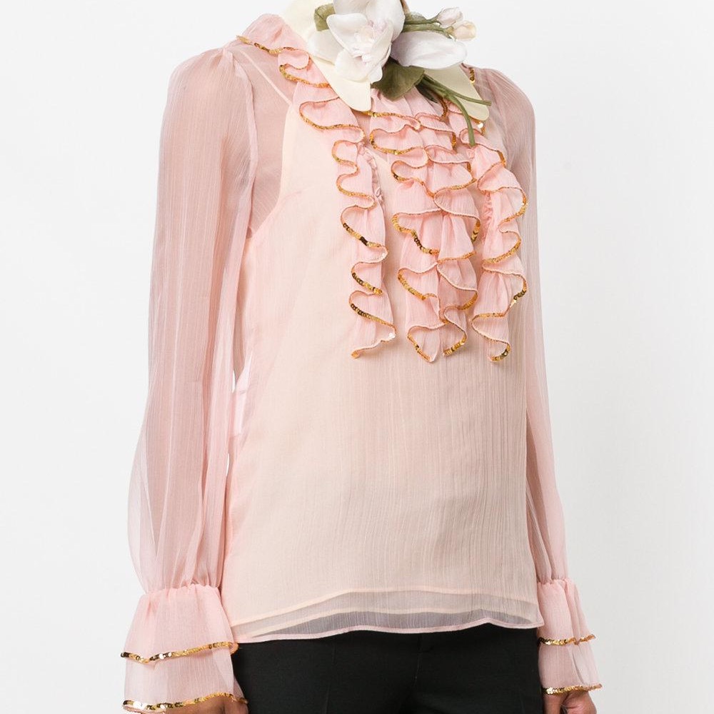 Gucci sheer sequin trimmed ruffle blouse